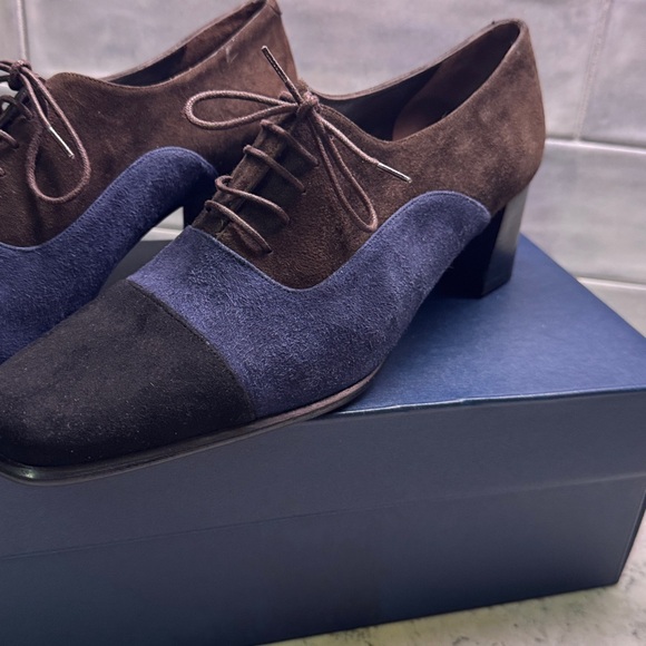 Balenciaga Suede Leather Oxford  Shoes Block Heel | Size 38/ 8 Tri Color - Picture 5 of 13